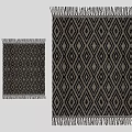 Stylish Square Rug With Diamond Pattern Dark Gray And Beige Tassel Edges
