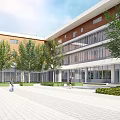 Modern School Building With Green Roof And Sports Field In Tree Surrounded Campus