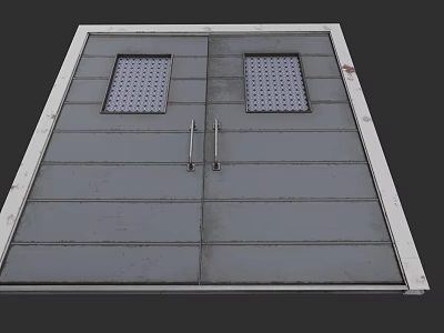 Double Swing Door With Gray Panels And Grid Windows In White Frame 3d model
