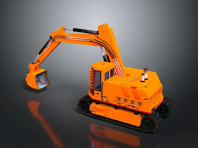Orange Excavator With Tracks Bucket Cab And Construction Vehicle Design 3d model