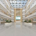 Modern Hospital Lobby Interior With Glass Skylight Digital Screen And Green Plants