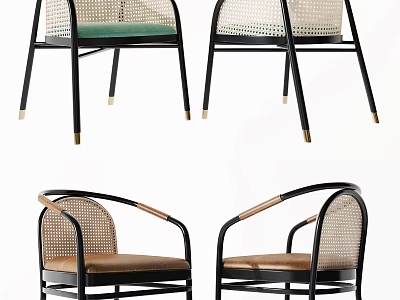 Modern Rattan Leisure Chairs With Metal Frame And Green Brown Cushioned Seats 3d model