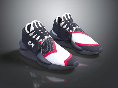 Stylish Black White Red Casual Sneakers With Mesh Upper And Thick Sole 3d model
