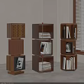 Modern Wooden Bookcases With Stacked Cube Hexagonal Design Decorative Panels Books And Photo Frames