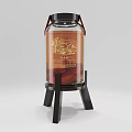 Reishi Wine Glass Bottle with Red Strap and Black Stand Featuring Traditional Chinese Design
