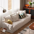Cozy White Two Seater Sofa In Bright Living Room With Sunlight And Colorful Cushions