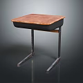 Vintage School Desk With Wooden Top Small Drawer And Black Metal Frame