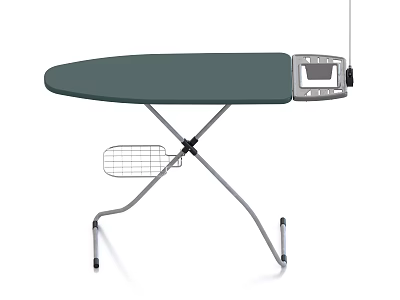 Green Surface Ironing Board With Metal Legs Mesh Basket And Accessory Shelf 3d model