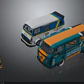 Colorful Volkswagen Buses With White Blue Yellow Stripes And Blue Orange Gradient Design