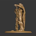 Golden Armored Man Statue Holding Sword Standing On Circular Base