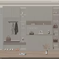 Modern White Entryway Shoe Cabinet With Clothing Rack Bench Storage And Decorative Bags