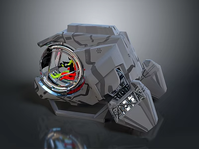 Grey Metallic Motorcycle Mechanical Component With Intricate Structure And Red Yellow Details 3d model