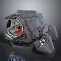 Grey Metallic Motorcycle Mechanical Component With Intricate Structure And Red Yellow Details