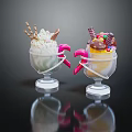 Two Glass Cups of Ice Cream with Whipped Cream Chocolate Sticks and Colorful Toppings