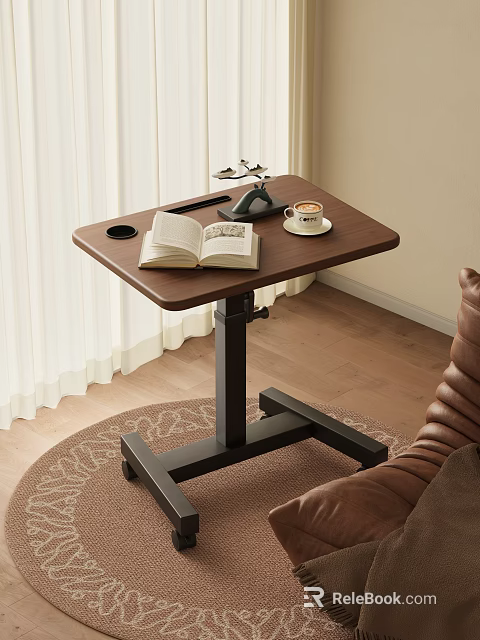 Modern Wooden Side Table With Height Adjustable Stand Open Book Coffee Cup Living Space 3d model 