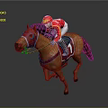 Game Movie Character Jockey Riding Brown Horse With Red Outfit Helmet And Number 1 Saddle