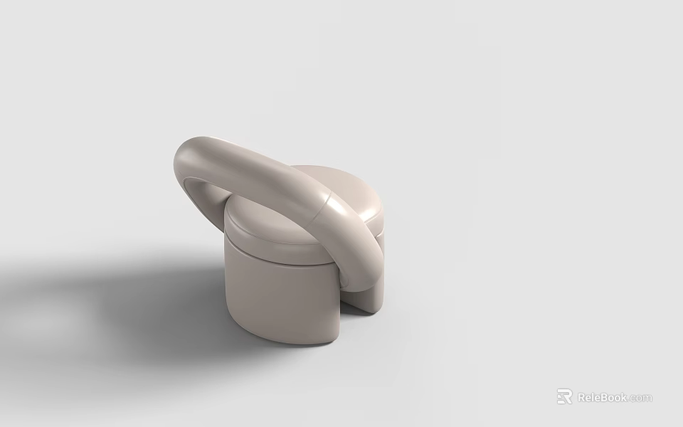 Modern Light Colored Stool With Curved Armrest And Smooth Padded Seat Design 3d model