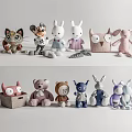 Various Plush Toys Including Cat Mouse Rabbit Owl Teddy Bear and Robot Designs