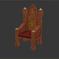Ornate Classical Wooden Armchair With Intricate Carvings Red Upholstered Seat And Elegant Design