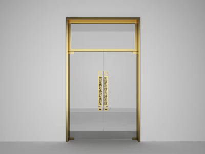 Modern Gold Framed Swing Door With Clear Glass Panel And Decorative Handles 3d model