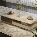 Modern Coffee Table With Marble Top Green Plant Vase Decorative Balls Books In Living Room