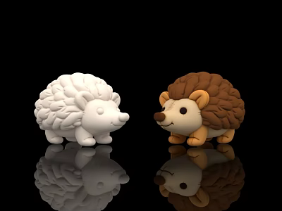 Cute Inflatable Hedgehog Toys In White And Brown Shapes With Reflections 3d model