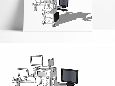 Professional Medical Equipment with Multiple Monitors Control Panels and Adjustable Mobile Stands 3d model