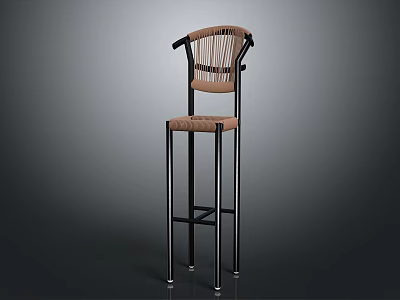 Modern Bar Stool With Woven Back Brown Seat And Black Metal Frame 3d model