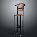 Modern Bar Stool With Woven Back Brown Seat And Black Metal Frame