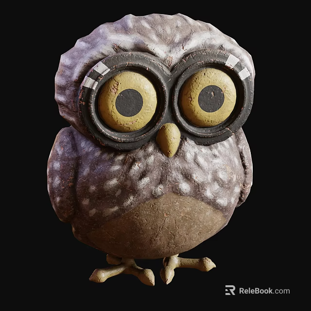 Adorable Owl Decorative Figurine Featuring Brown White Speckled Body And Large Round Yellow Eyes 3d model 