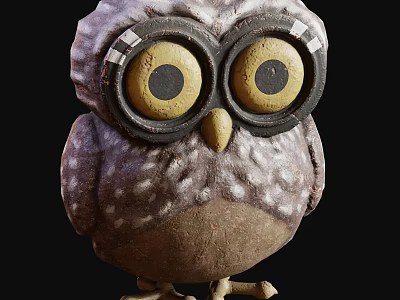 Adorable Owl Decorative Figurine Featuring Brown White Speckled Body And Large Round Yellow Eyes 3d model