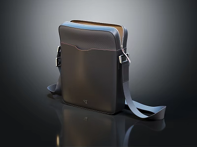 Black Leather Crossbody Bag With Adjustable Strap And Metal Buckle 3d model
