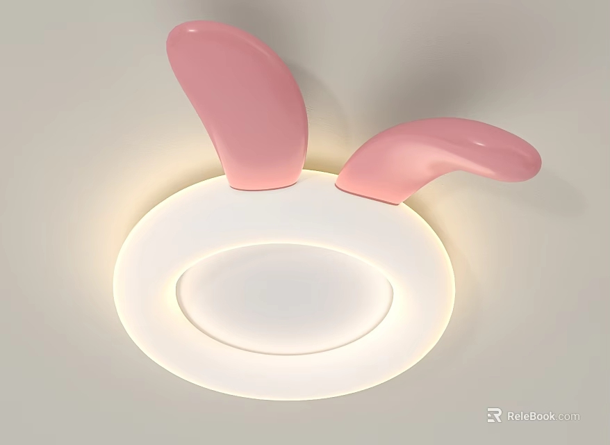 Cute Rabbit Ears Design Pink White Circular Ceiling Light for Kids Room Lighting 3d model 
