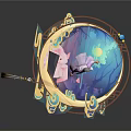 Ornate Circular Platform With Blue Surface Golden Decorations And Purple Robed Figure