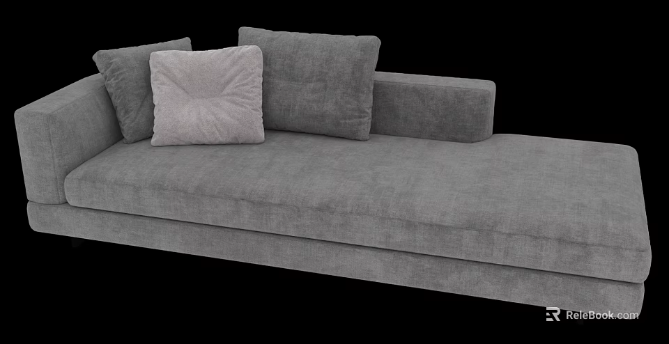 Modern Gray Chaise Lounge With Soft Upholstery And Decorative Throw Pillows 3d model