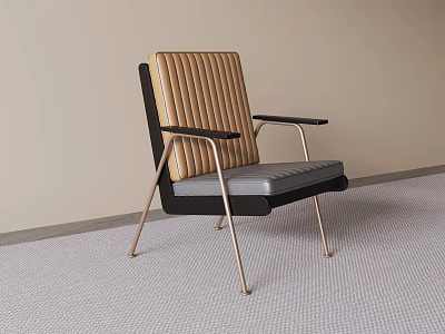 Modern Luxury Stitched Upholstered Single Armchair With Brass Metal Legs For Contemporary Living Room 3d model