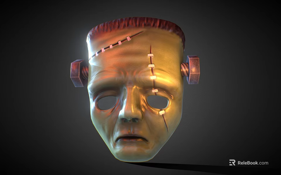 Frankenstein Style Mask Decorative Ornament Set With Stitched Details And Metal Bolts 3d model 
