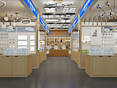Modern Lighting Store Interior With Display Counters Chandeliers And Various Samples 3d model