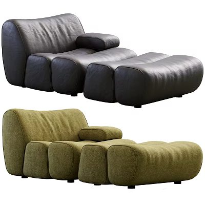 Modern Comfortable Chaise Lounge with Leather and Fabric Upholstery Rounded Design and Ottoman 3d model