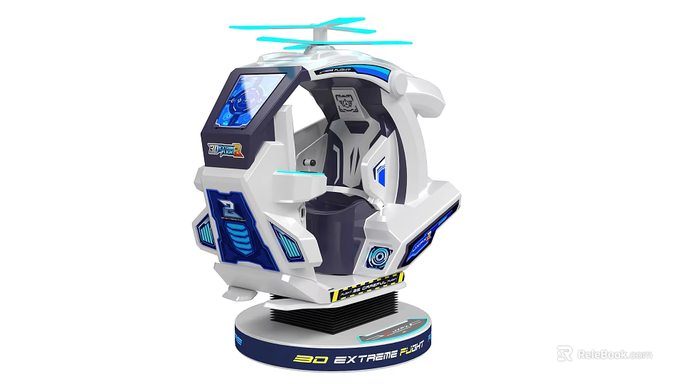 3D Experience VR Gaming Cockpit With Blue White Design And Top Propeller 3d model 