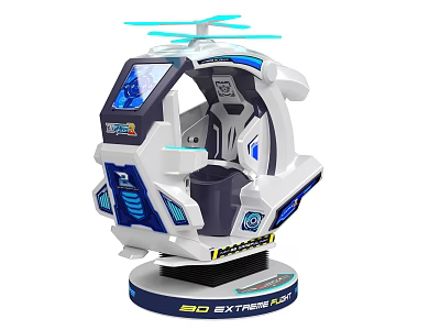 3D Experience VR Gaming Cockpit With Blue White Design And Top Propeller 3d model