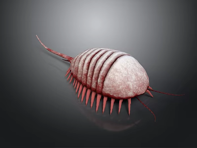 Detailed 3D Rendered Prehistoric Creature With Striped Exoskeleton And Red Spines 3d model