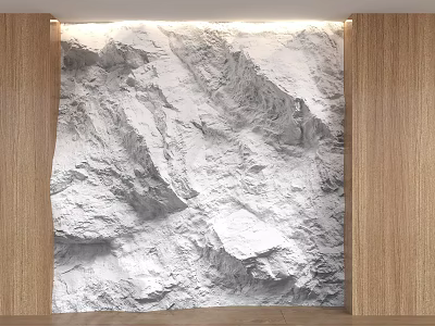 Modern White Textured Background Wall With Wooden Frames And Ceiling Lighting 3d model
