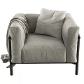 Light Gray Linen Single Sofa With Black Frame Throw Blanket And Pillow 3d model