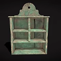 Vintage Style Teal Wall Mounted Storage Shelf With Distressed Finish Multiple Compartments And Scalloped Top