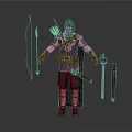 Mythical Armored Warrior Character Equipped With Bow Arrows Sword And Dagger 3d model