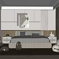 Modern Bedroom Interior With Upholstered Bed Bedside Tables Soft Rug And Decorative Painting