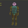 3D Rendered Robot Character With Red And Gray Metallic Armor Standing Upright And Glowing Eyes