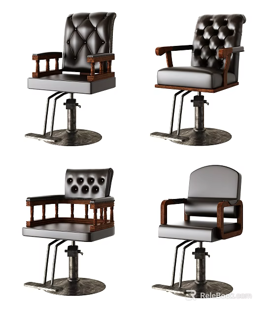 Ergonomic Massage Chairs With Leather Upholstery Wooden Armrests Tufted Backrest And Swivel Base 3d model 
