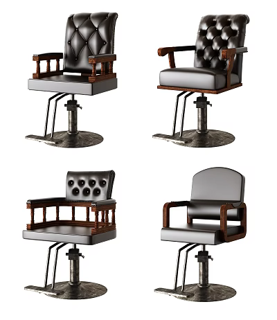 Ergonomic Massage Chairs With Leather Upholstery Wooden Armrests Tufted Backrest And Swivel Base 3d model
